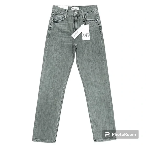 Zara Jeans Zara Washed Out Grey Cropped High Rise Slim Fit